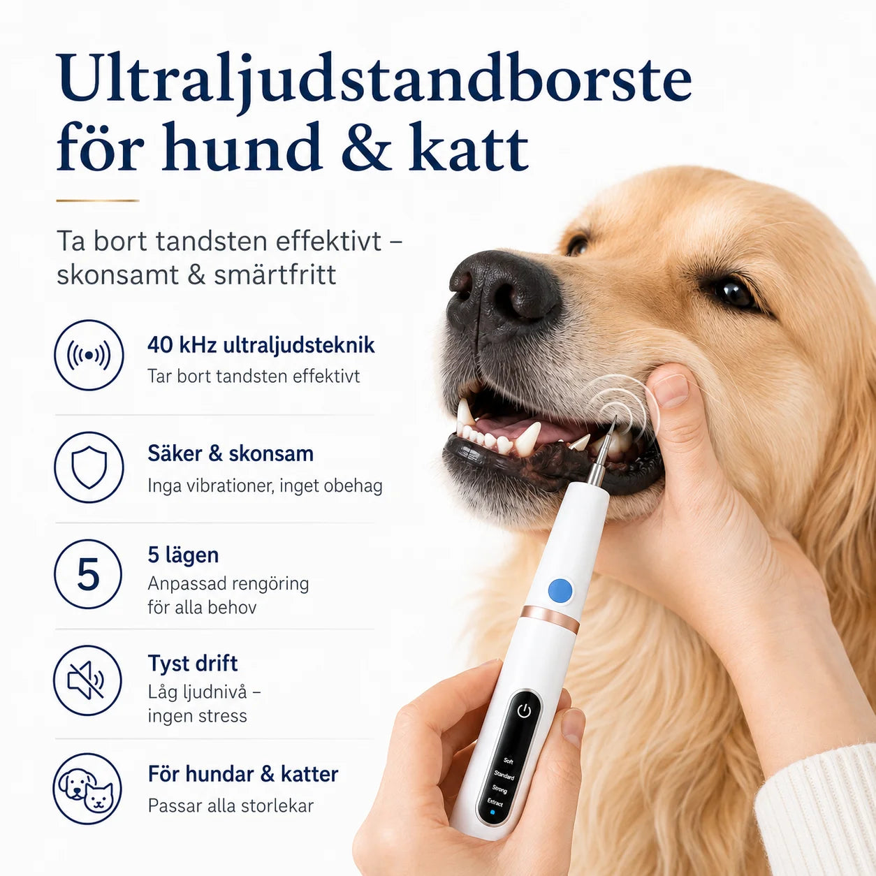 Ultraljudstandrengörare för Hund och Katt – Tandstensborttagare med 5 Lägen