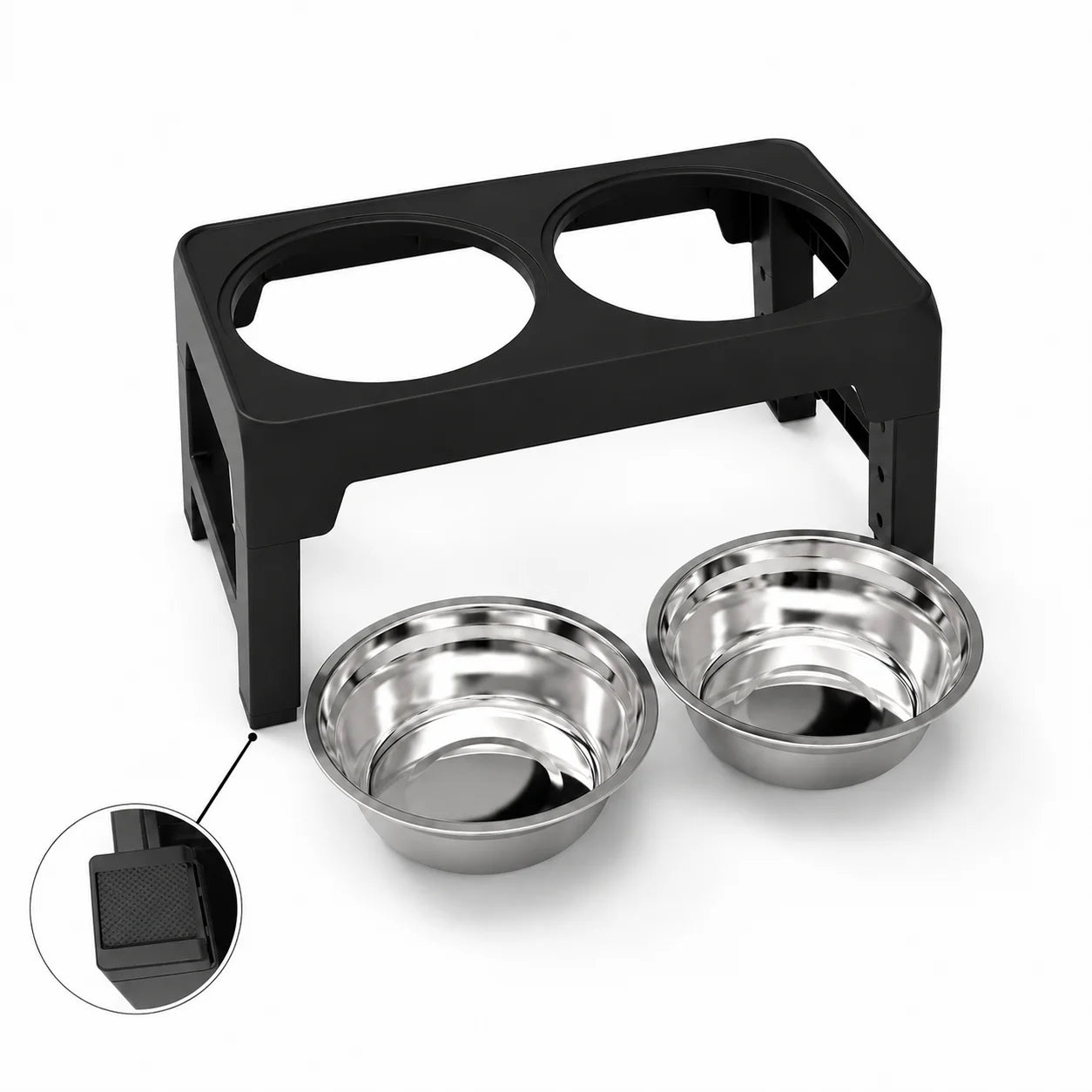Höj- och Sänkbar Matbar med Rostfria Skålar för Hund