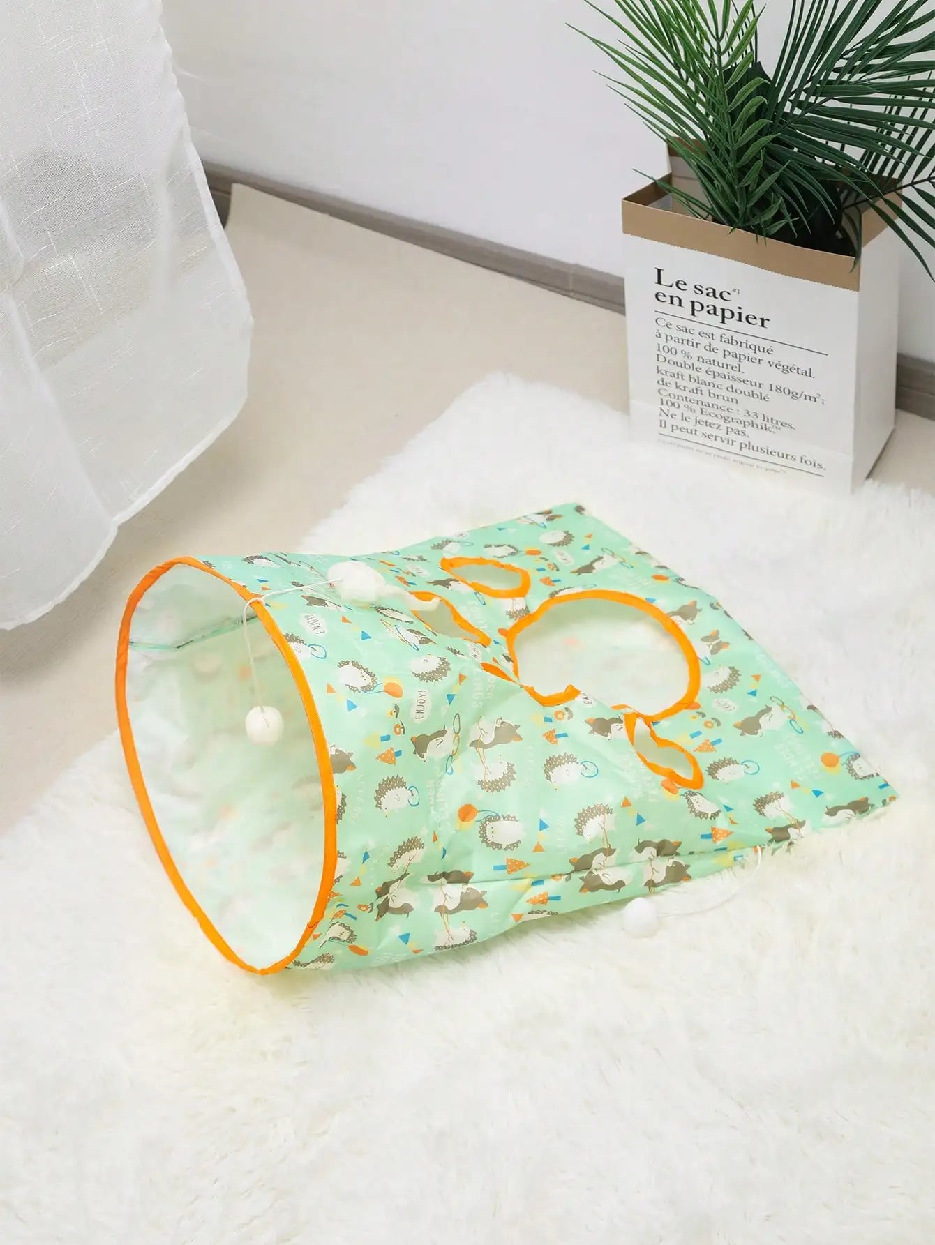 Hopfällbar Kattunnel med Kraschpapper & Hängande Leksak