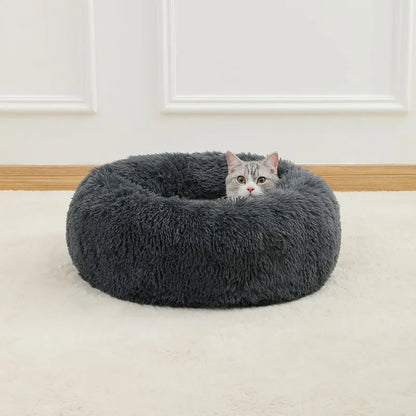 Fluffig Rund Kattbädd i Plysch – Donutbädd för Katt