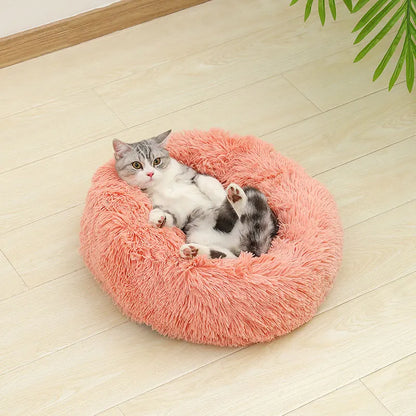 Fluffig Rund Kattbädd i Plysch – Donutbädd för Katt